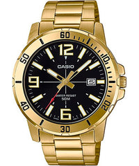 Casio Men's Watch, Black Dial Gold Stainless Steel Strap,MTP-VD01G-1BVUD