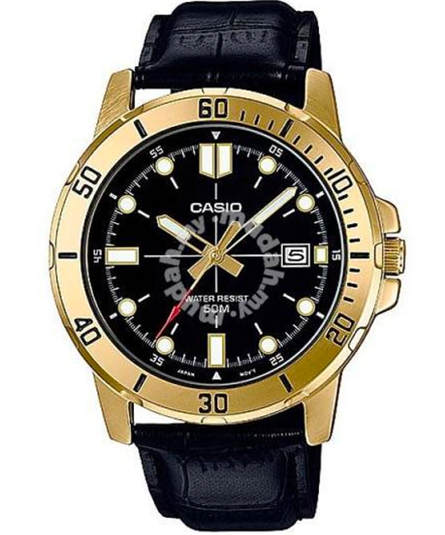 Casio Men's Watch Analog, Black Dial Black Leather Strap, MTP-VD01GL-1EVU