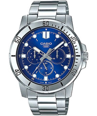 Casio Men's Watch Analog, Blue Dial Silver Stainless Steel Strap, MTP-VD300D-2EUD