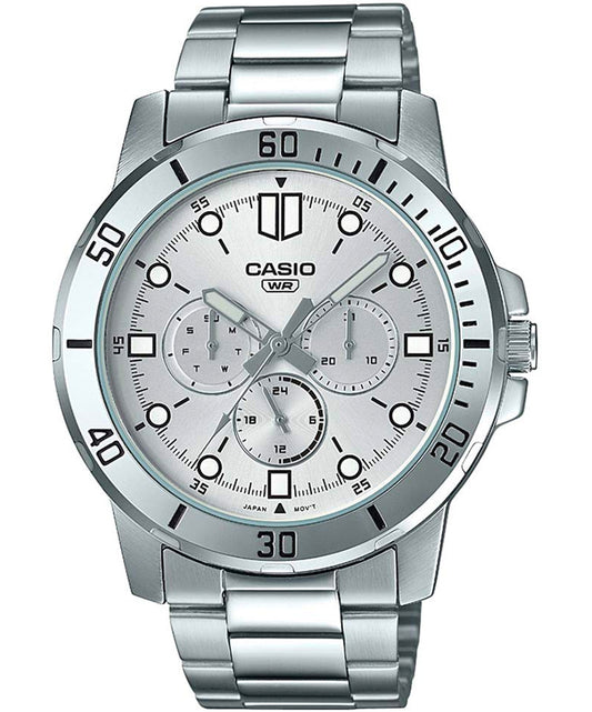 Casio men analog watch, silver dial with comfortable strap, model CS-MTP-VD300D-7EUD, Bahrain