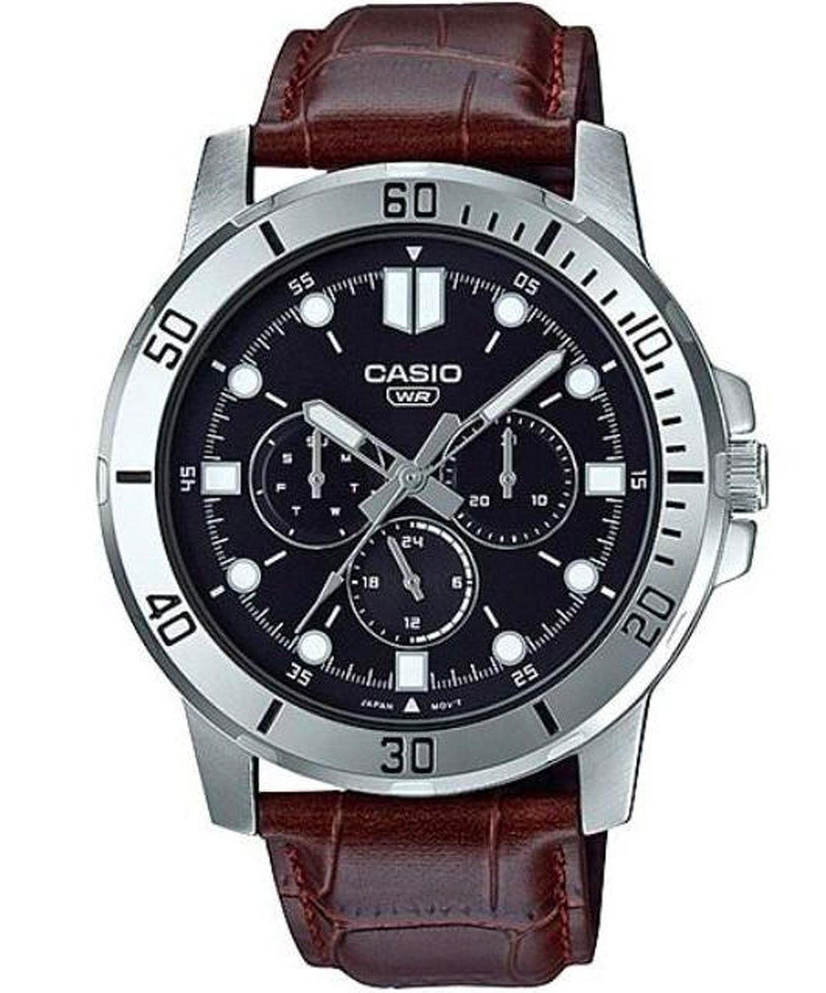 Casio Men's Watch Analog, Black Dial Brown Leather Strap, MTP-VD300L-1EUD