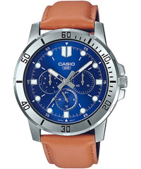 Casio Men's Watch Analog, Blue Dial Brown Leather Strap, MTP-VD300L-2EUD