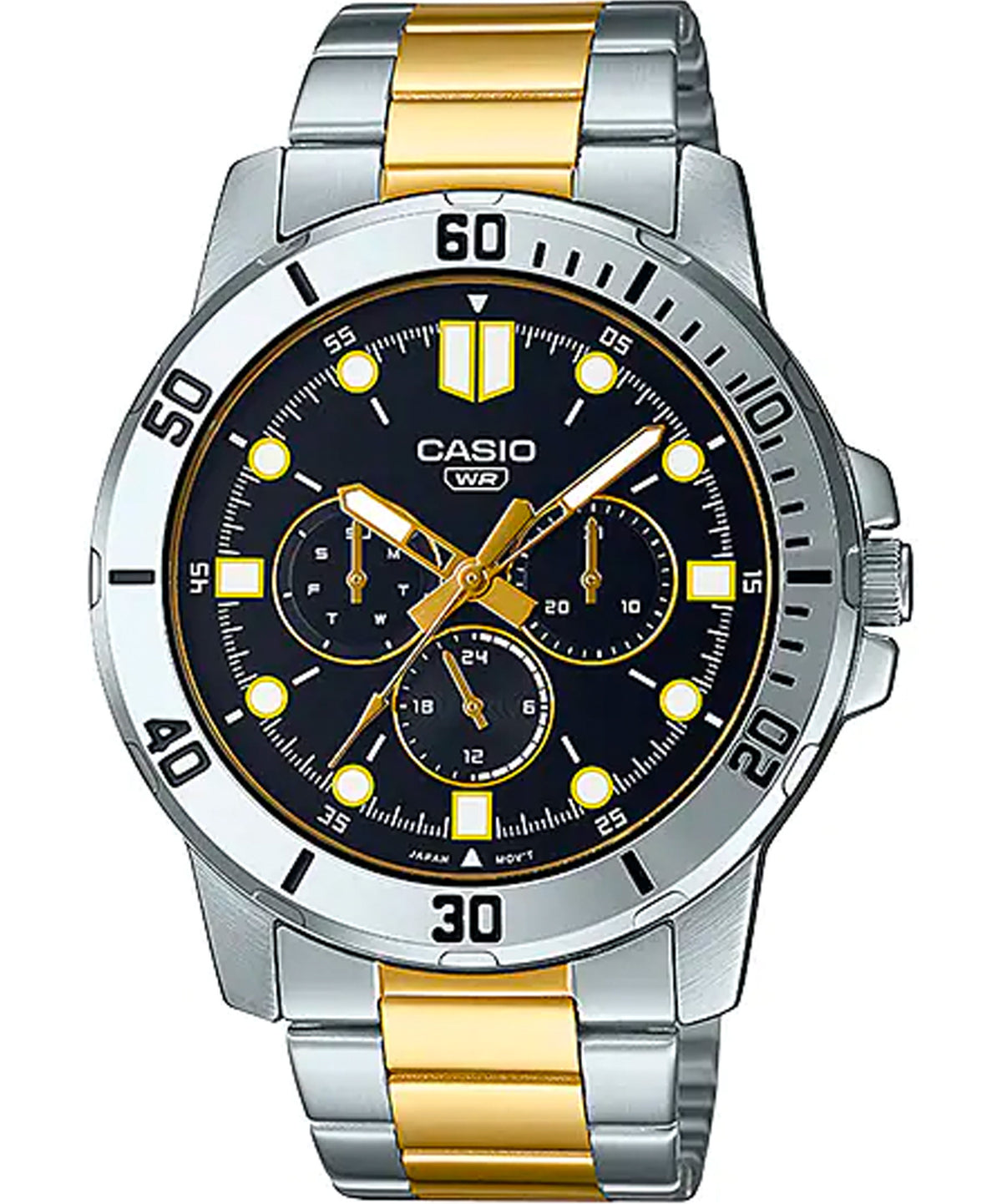 Casio Men's Watch Analog, Black Dial Silver & Gold Stainless Steel Strap, MTP-VD300SG-1EU