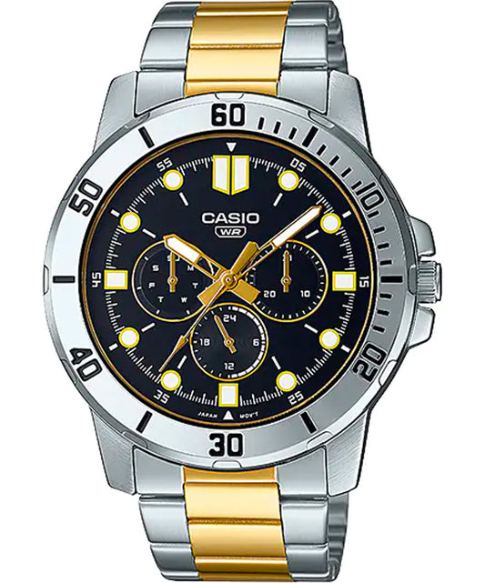 Casio men analog watch, black dial with comfortable strap, model CS-MTP-VD300SG-1EU, Bahrain
