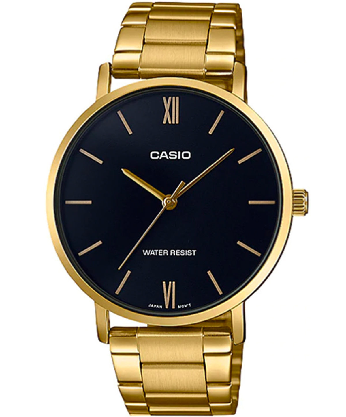 Casio Men's Watch Analog, Black Dial Gold Stainless Steel Strap, MTP-VT01G-1BUDF