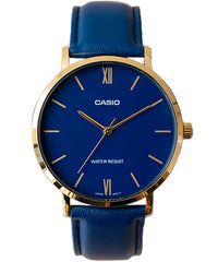 Casio Men's Watch Analog, Blue Dial Blue Leather Strap, MTP-VT01GL-2BUD