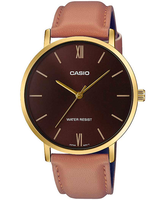 Casio men analog watch, brown dial with comfortable strap, model CS-MTP-VT01GL-5BUD, Bahrain