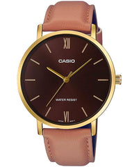 Casio Men's Watch Analog, Brown Dial Brown Leather Strap, MTP-VT01GL-5BUD