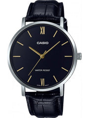 Casio Men's Watch Analog, Black Dial Black Leather Strap, MTP-VT01L-1BUDF