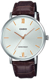 Casio Men's Watch Analog, Silver Dial Brown Leather Strap, MTP-VT01L-7B2UD