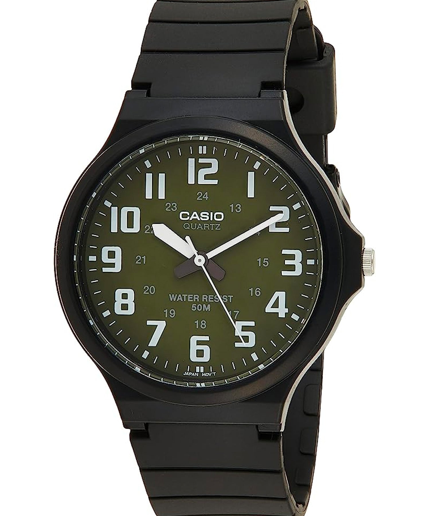 Casio Men's Watch Analog, Green Dial Black Resin Strap, MW-240-3BVDF