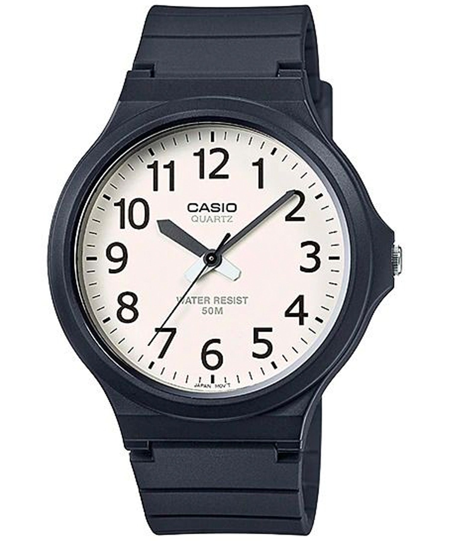 Casio Men's Watch Analog, White Dial Black Resin Strap, MW-240-7BVDF