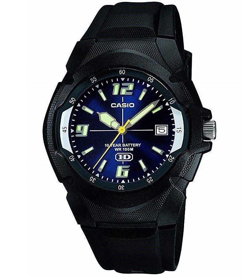 Casio Men's Watch Analog, Blue Dial Black Resin Strap, MW-600F-2AVDF