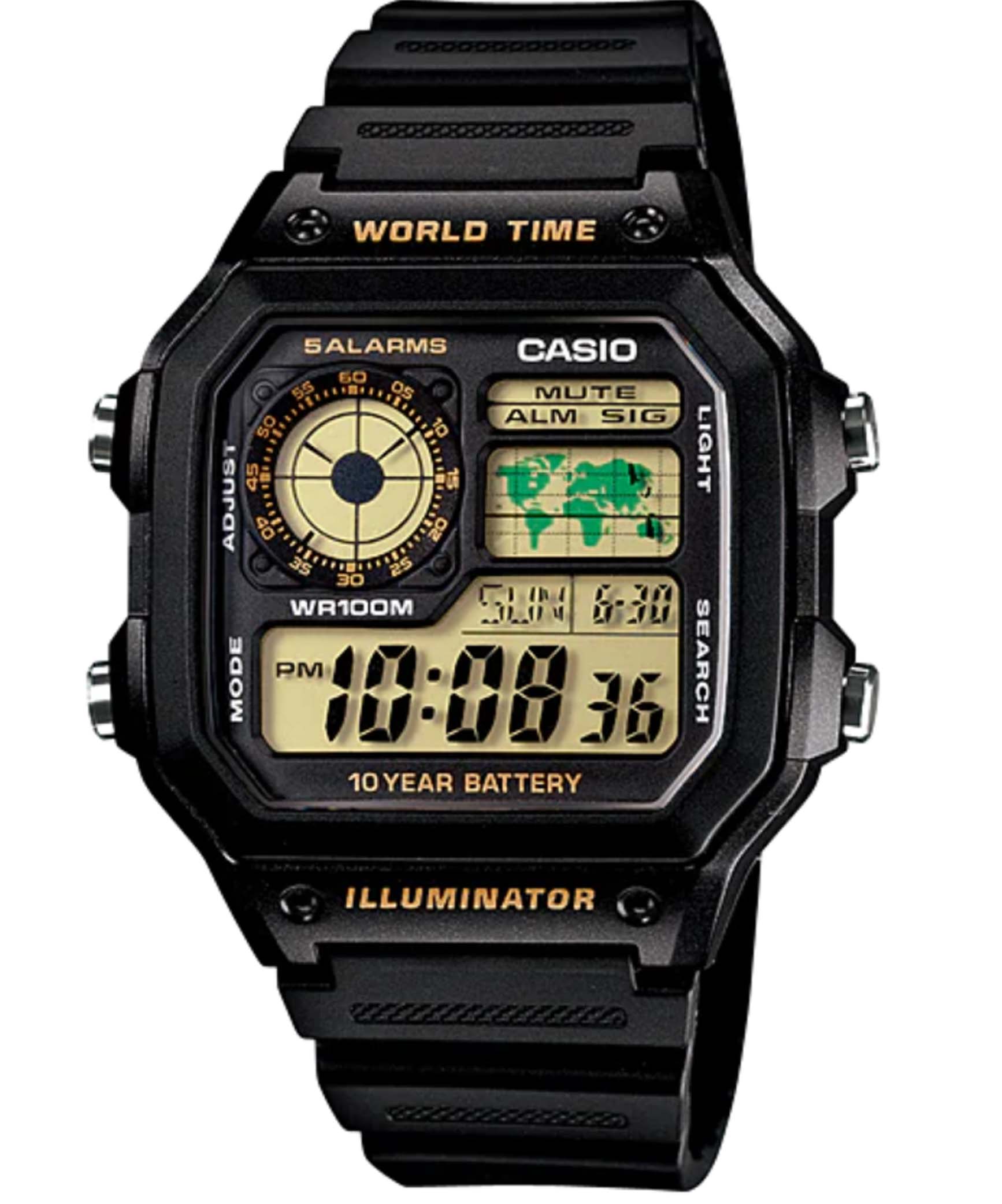 Casio Men's Watch Digital, Black Dial Black Resin Strap, AE-1200WH-1BVDF