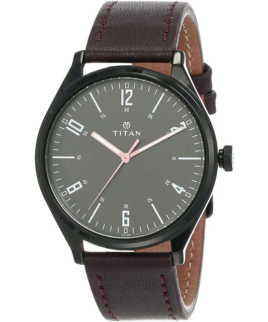 Titan, Men, Analog, Watch, Black Dial, Leather Strap, 1802NL01