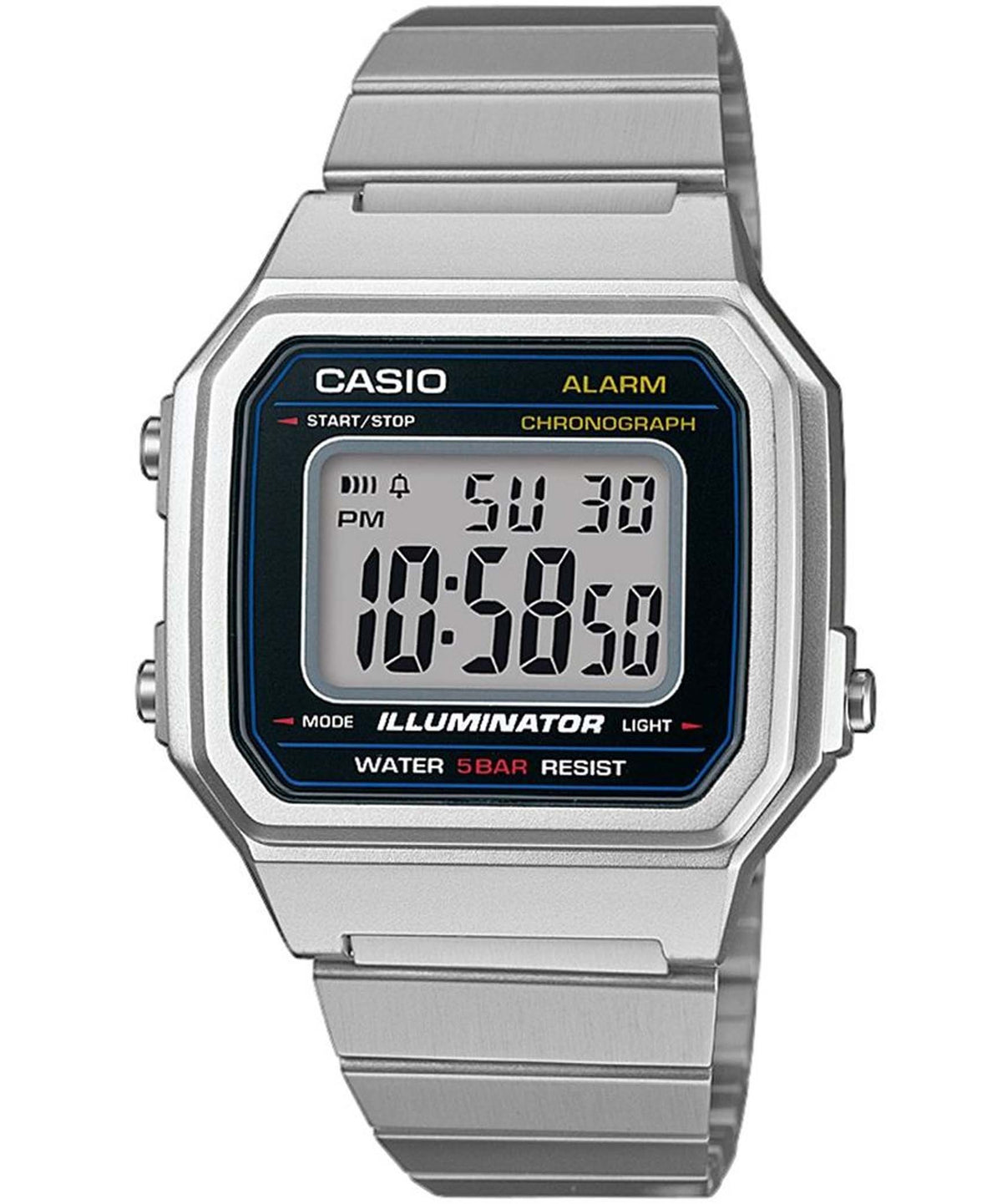 Casio Men's Watch Vintage Collection Digital, Black Dial Grey Stainless Steel Strap, B650WD-1ADF