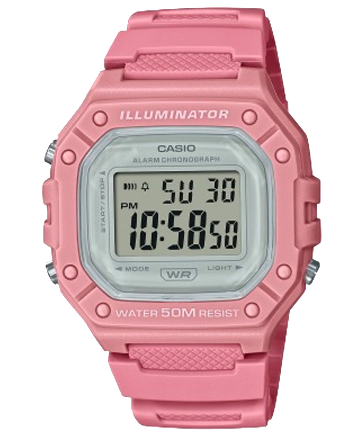 Casio Women Watch Digital, Silver Dial Pink Resin Strap, W-218HC-4AVDF