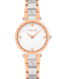 Police Women's Watch Analog, Qurem White Dial Silver & Rose Gold Stainless Band, P15570LSTR-0