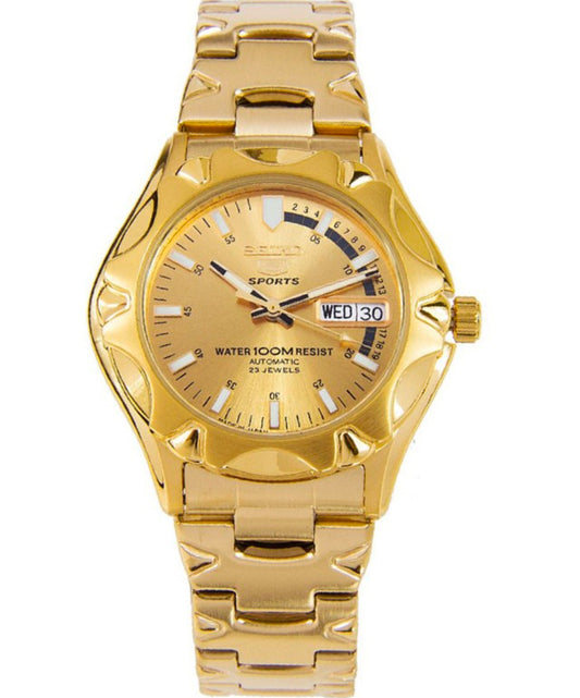 Seiko Men's Sports Watch, Automatic 23 Jewels Gold Dial Gold Stainless Band, SNZ450J authentic Seiko watch with original box and warranty papers