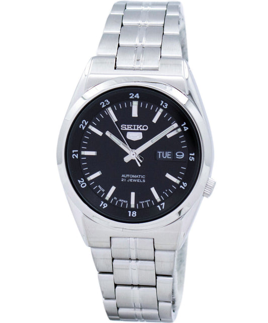 Seiko Men's Mechanical Watch Analog, Black Dial Silver Stainless Band, SNK567J authentic Seiko watch with original box and warranty papers