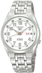 Seiko Men's Mechanical Watch Analog, White Dial Silver Stainless Band, SNK579J