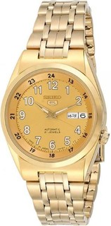 Seiko Men's Mechanical Watch Analog, Gold Dial Gold Stainless Band,SNK594J