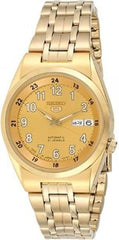 Seiko Men's Mechanical Watch Analog, Gold Dial Gold Stainless Band,SNK594J