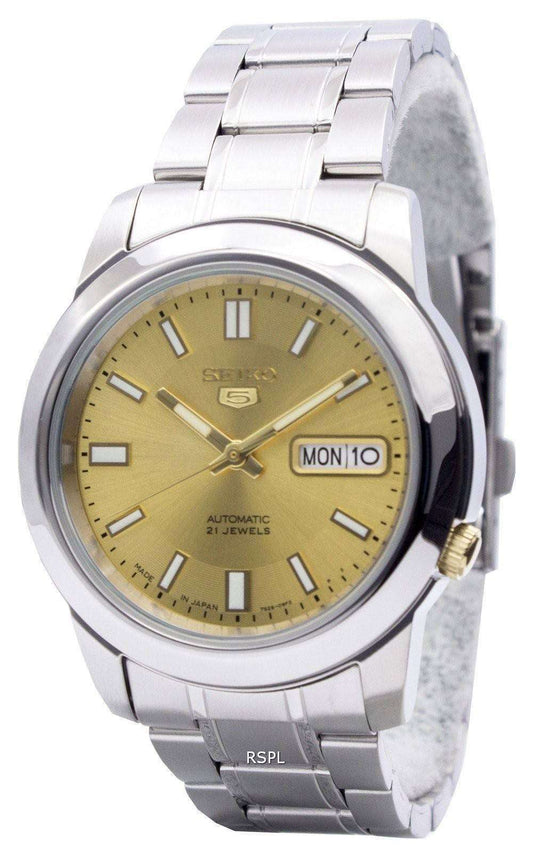 Seiko Men's Mechanical Watch Analog, Gold Dial Silver Stainless Band, SNKK13J authentic Seiko watch with original box and warranty papers