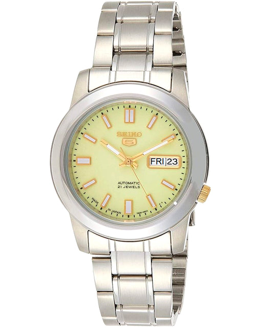 Seiko Men's Mechanical Watch Analog, Green-Luminous Dial Silver Stainless Band, SNKK19J authentic Seiko watch with original box and warranty papers