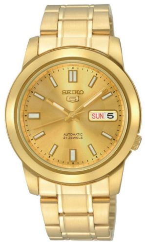 Seiko Men's Mechanical Watch Analog, Gold Dial Gold Stainless Band, SNKK20J authentic Seiko watch with original box and warranty papers