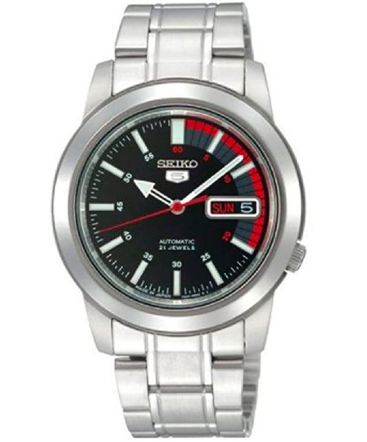 Seiko Men's Mechanical Watch, Automatic 21 Jewels Black Dial Silver Stainless Band, SNKK31J authentic Seiko watch with original box and warranty papers