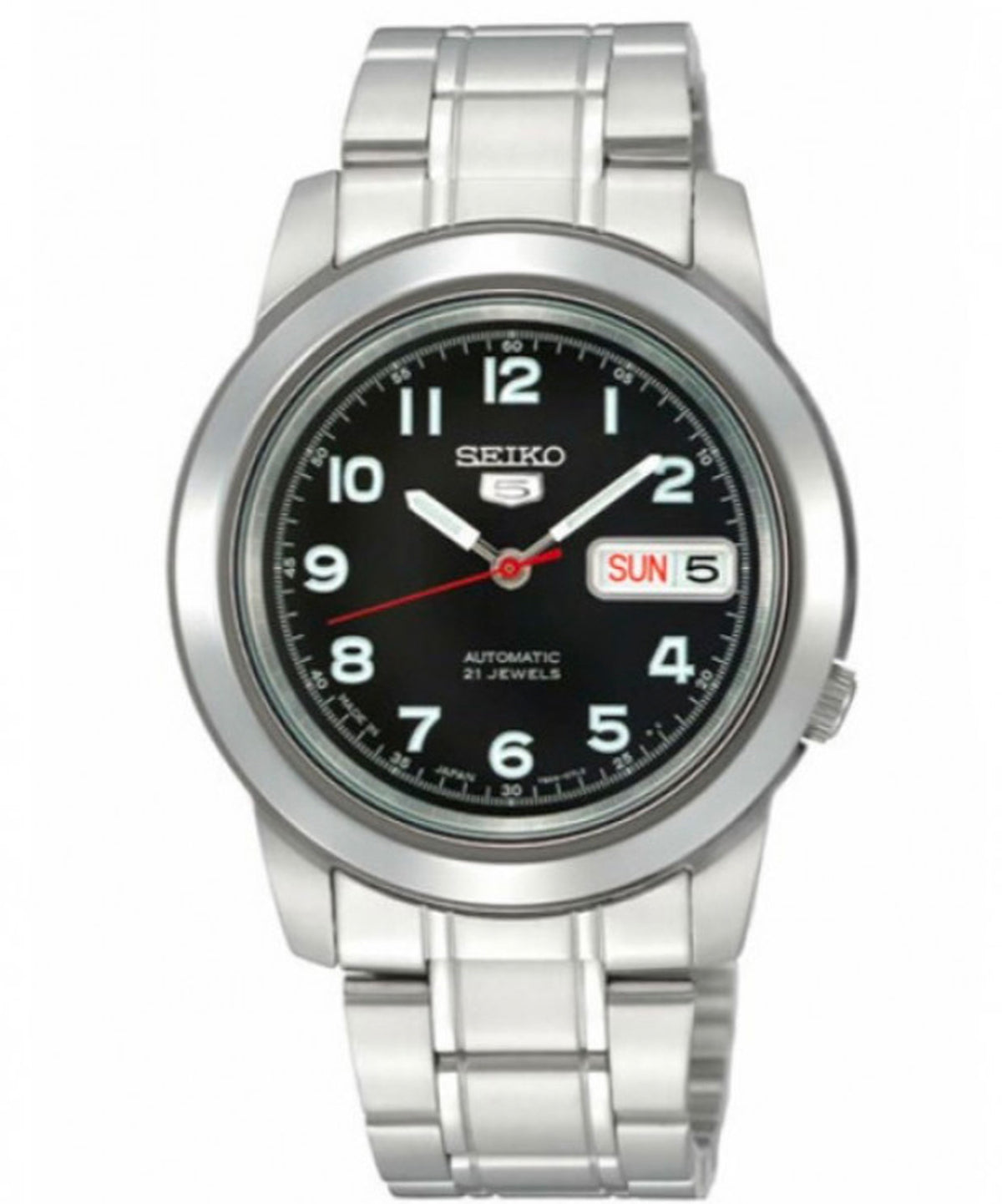 Seiko Men's Mechanical Watch Analog, Black Dial Silver Stainless Band, SNKK35J