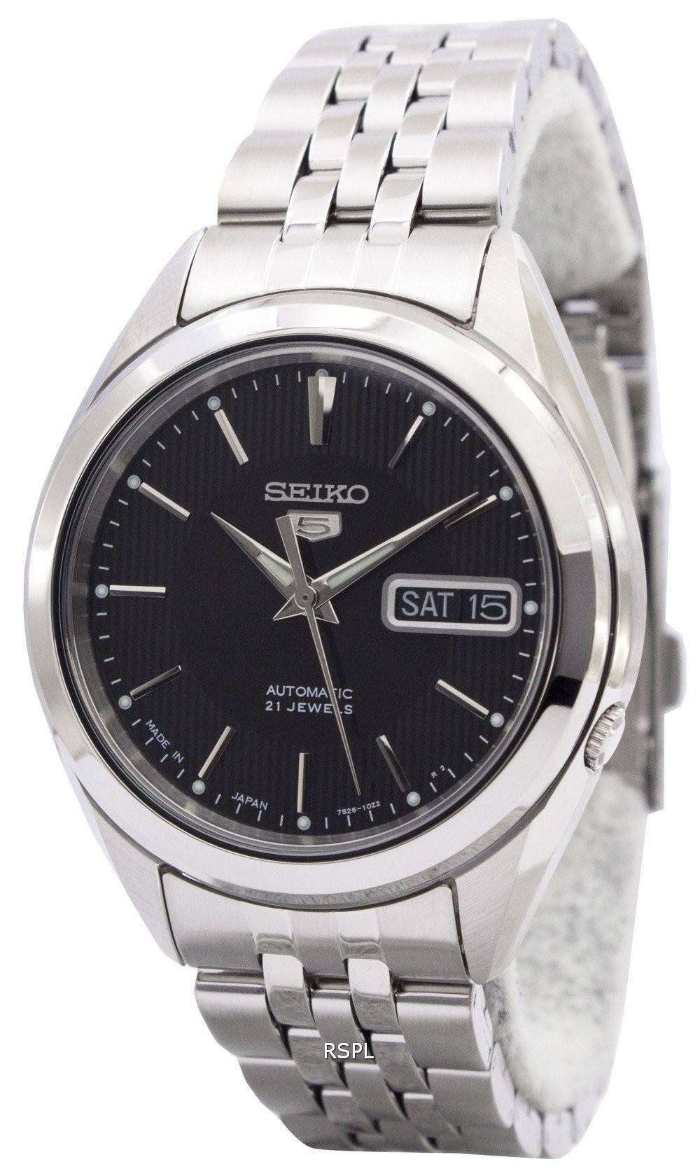 Seiko Men's Mechanical Watch Analog, Black Dial Silver Stainless Band, SNKL23J