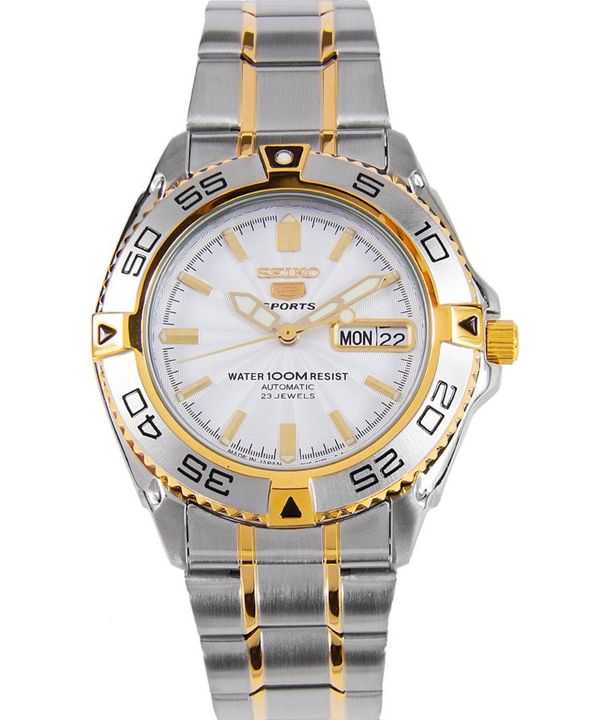 Seiko Men's Sports Watch, Automatic 21 Jewels White Dial Silver Stainless Band, SNZB24J