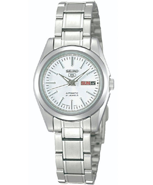 Seiko Women's Mechanical Watch Analog, White Dial Silver Stainless Band, SYMK13J authentic Seiko watch with original box and warranty papers