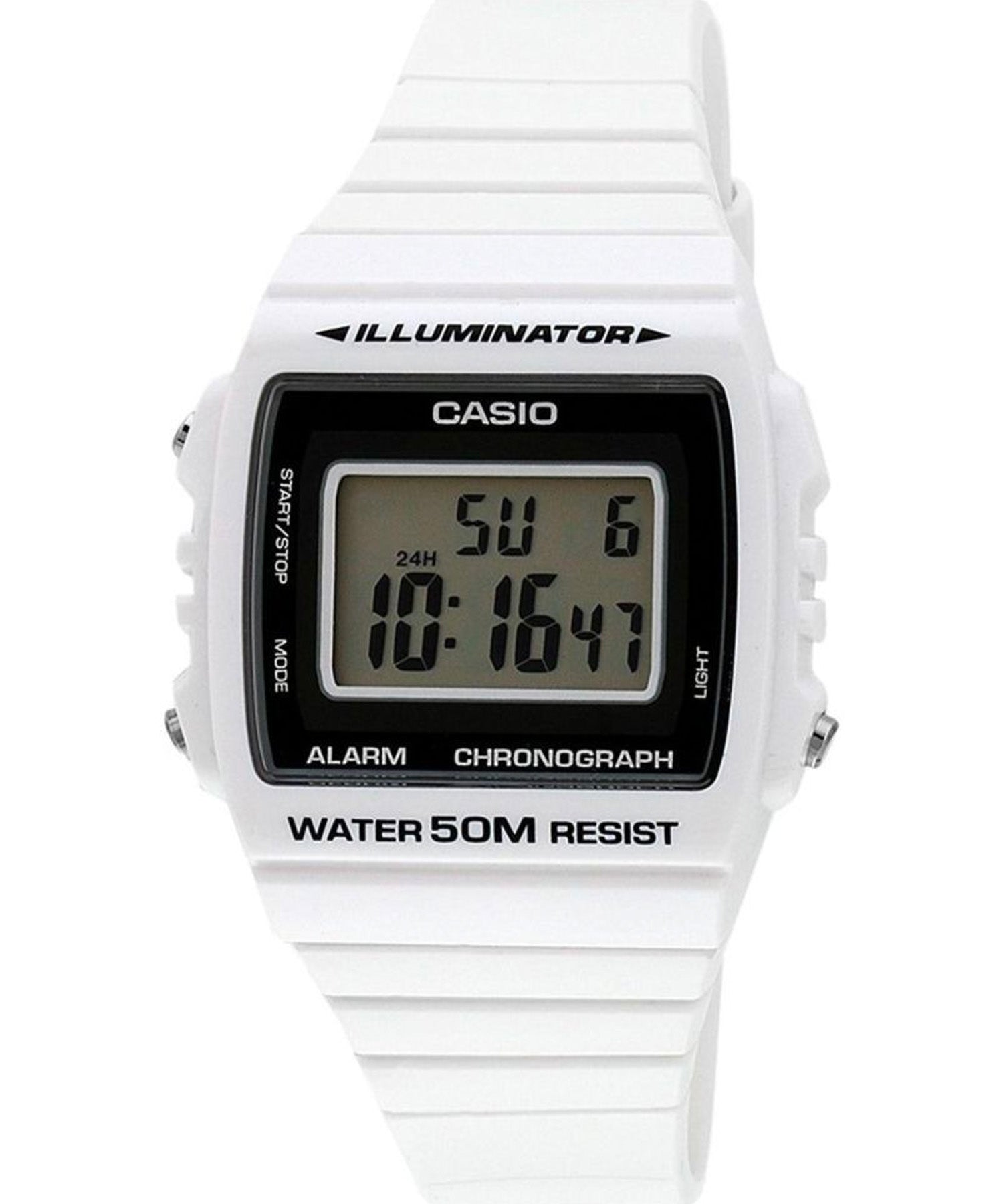 Casio Men's Watch Digital, Black Dial White Resin Strap, W-215H-7AVDF