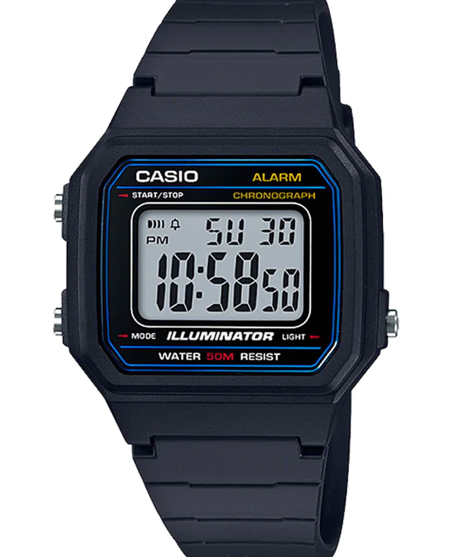 Casio Men's Watch Digital, Black Dial Black Resin Strap, W-217H-1AVDF