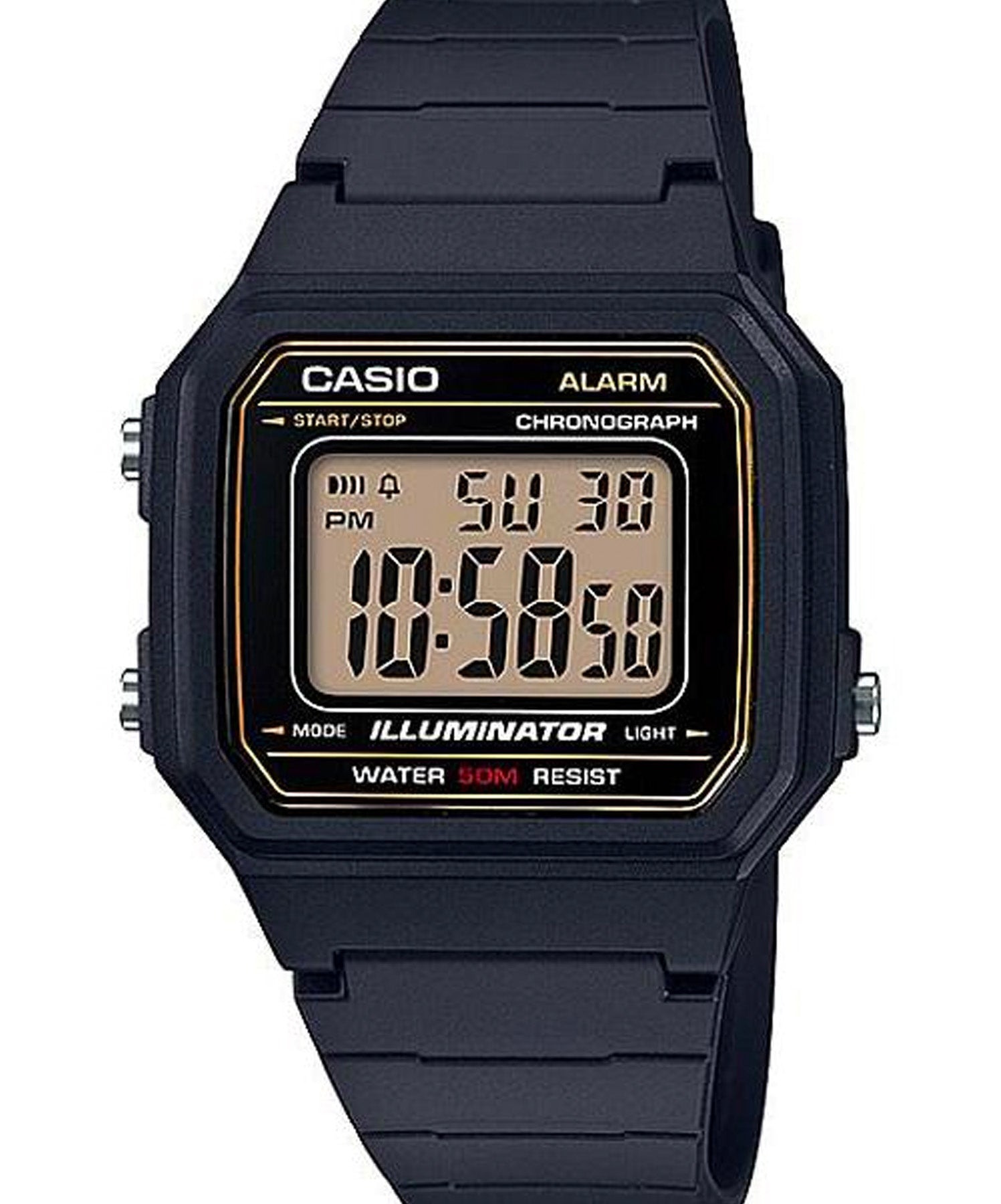 Casio Men's Watch Digital, Black Dial Black Resin Strap, W-217H-9AVDF