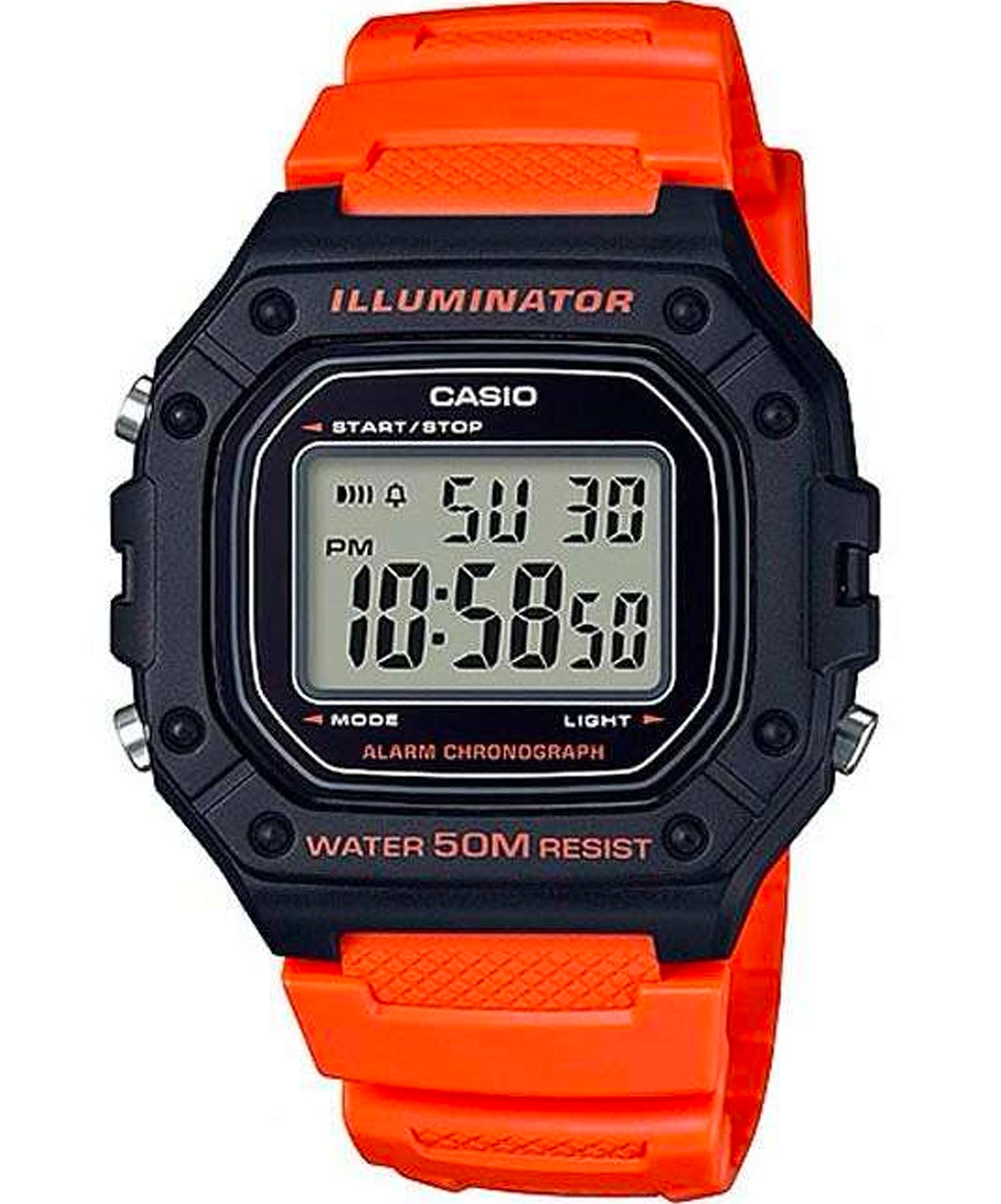 Casio Men's Watch Digital, Black Dial Orange Resin Strap, W-218H-4BV2DF