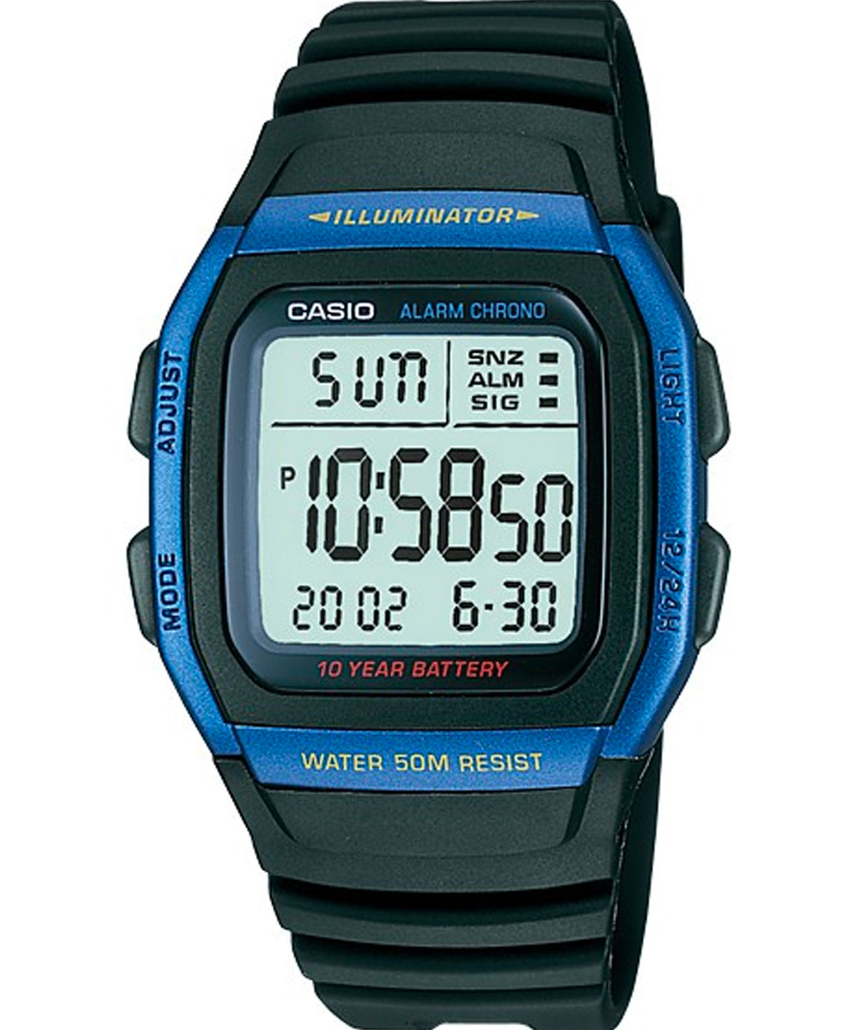 Casio Men's Watch Digital, Black Dial Black Resin Strap, W-96H-2AVDF